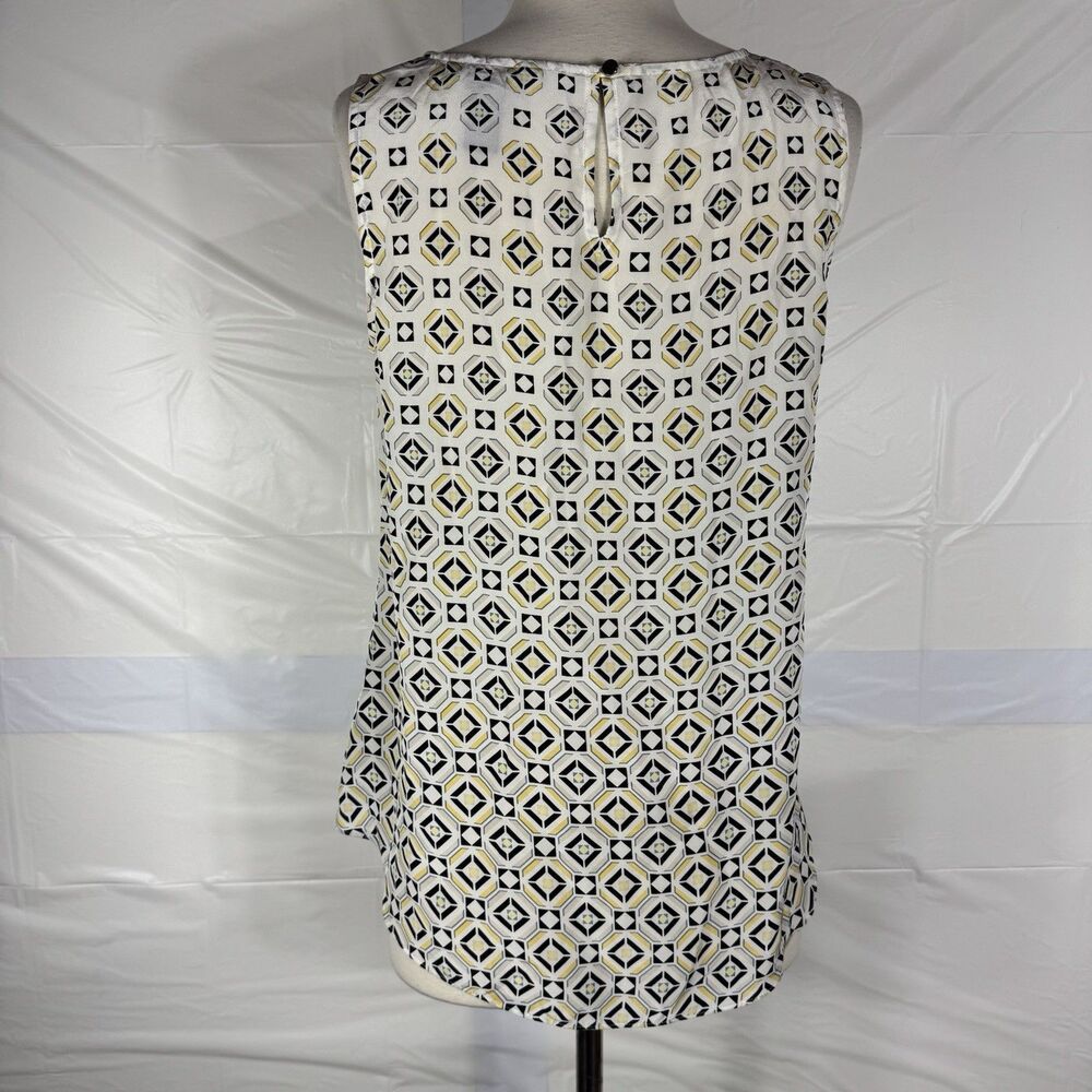 Silk Tank XS Sleeveless To Geometric White Yellow Black Artsy Resort Work Luxury - Picture 5 of 9